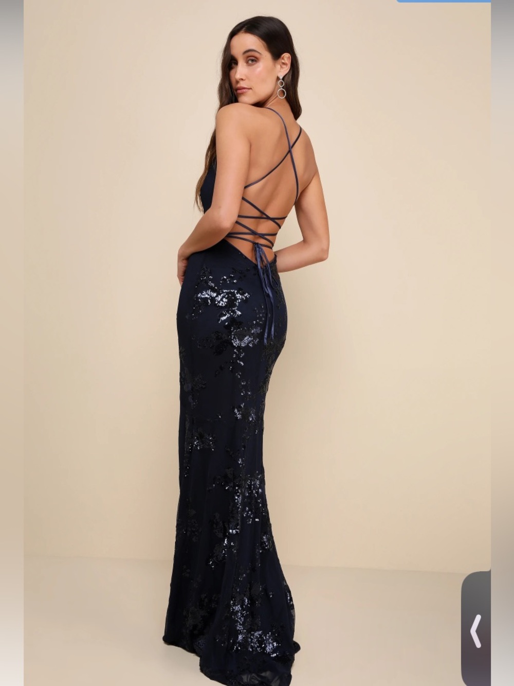 NWT Lulus Valhalla Navy Blue Sequin Lace-Up Maxi Dress
